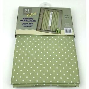 BL Home Kids Green Polka Dot Tab Top Panel Pair Window Panels 80"x84" New